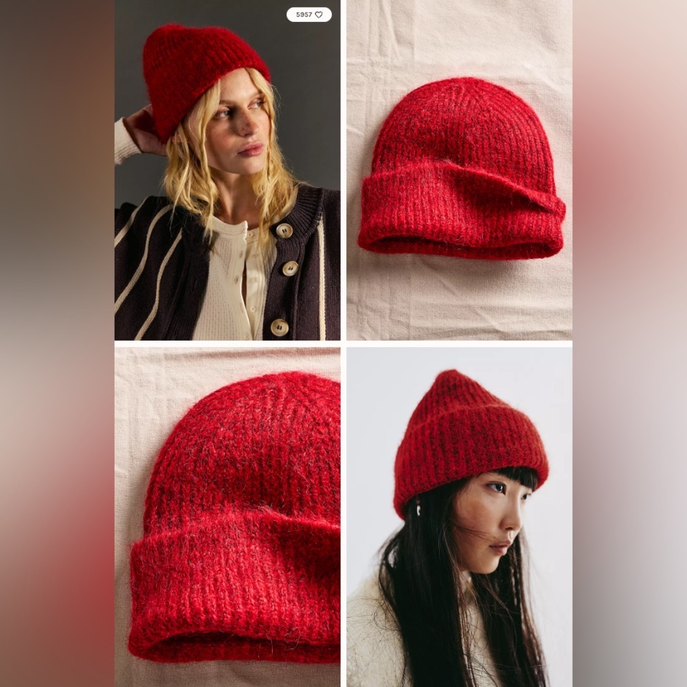 Free People Frostline Beanie - Vibrant Red